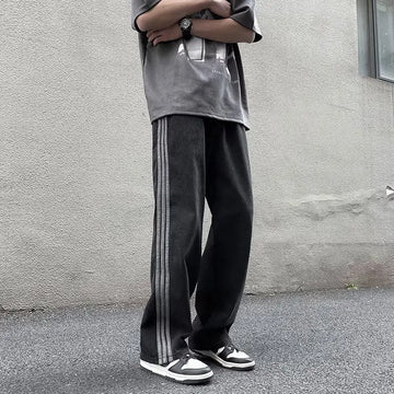 Riolio High Street Washed and Worn Three Leg Jeans for Men Retro Streetwear Trendy Brand Rugged and Loose American Straight Leg Wide